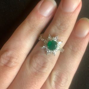 “Bringing the Sass” Natural Fusion Colombian Emerald, rhodium plating, size 7.